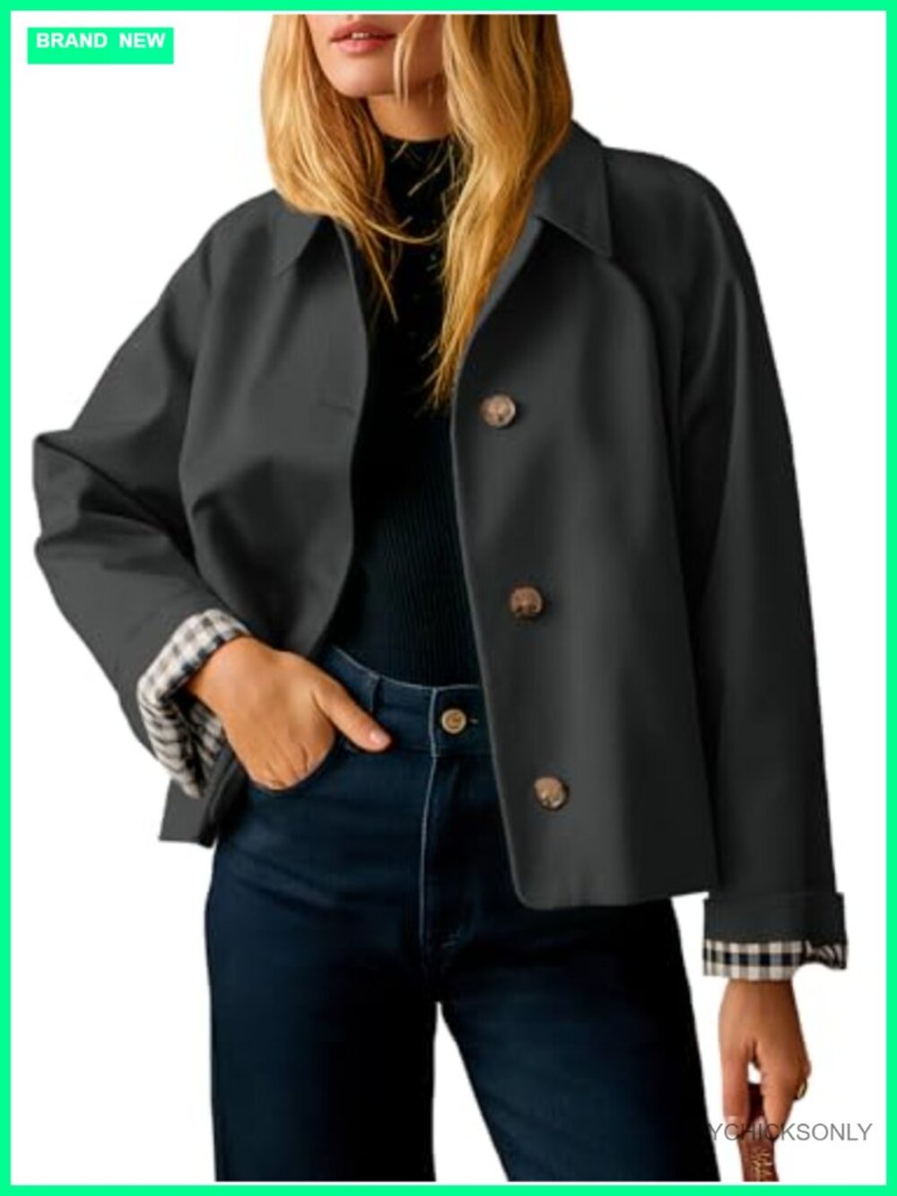 Cropped Trench Coat Lightweight Single Breasted Womens Jacket